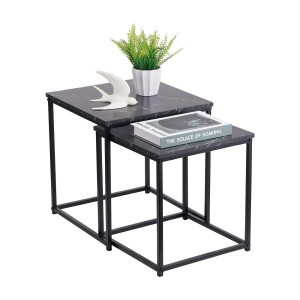 SIDIRELA Σετ τραπεζάκια sidi table 2 τεμαχίων (37.5Χ37.5Χ40cm & 33.5Χ33.5Χ36cm) σε μαύρο-γκρι Ε-4548GR