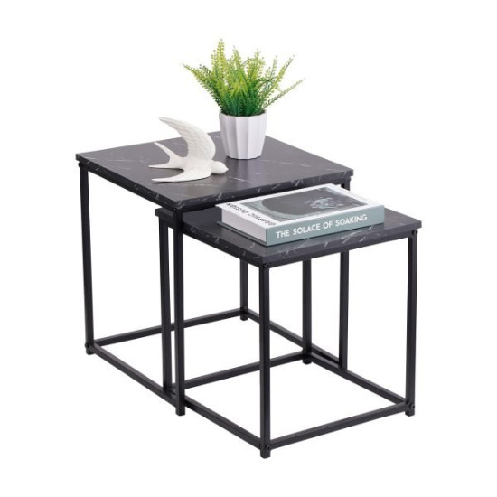 SIDIRELA Σετ τραπεζάκια sidi table 2 τεμαχίων (37.5Χ37.5Χ40cm & 33.5Χ33.5Χ36cm) σε μαύρο-γκρι Ε-4548GR