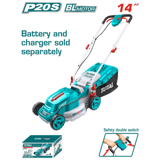 TOTAL Μηχανή γκαζόν μπαταρίας Li-ion 2X20V / 34cm χωρίς μπαταρία και φορτιστή TLMLI2014