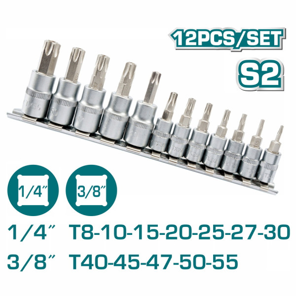 TOTAL Επαγγελματικό σετ καρυδάκια TORX 1/4" & 3/8" 12 τεμαχιών THT1438121