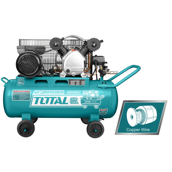 TOTAL Αεροσυμπιεστής με ιμάντα 100lit με 2 κεφαλές