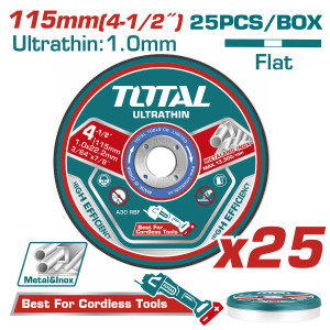 TOTAL Δίσκος κοπής inox/μετάλλου 115Χ1mm 25 τεμάχια σε μεταλλικό κουτί TAC11011525