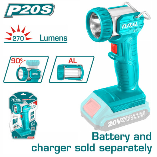 TOTAL Επαγγελματικός φακός μπαταρίας Li-ion 20V / 5W solo TWLI2038