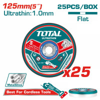 TOTAL Δίσκος κοπής ίσιος inox /μετάλλου 125Χ1mm 25 τεμάχια σε μεταλλικό κουτάκι TAC21012525