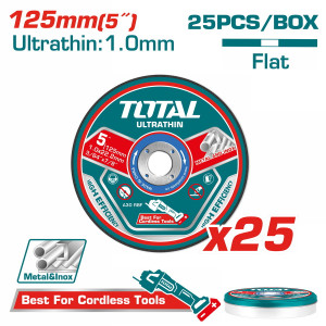 TOTAL Δίσκος κοπής ίσιος inox /μετάλλου 125Χ1mm 25 τεμάχια σε μεταλλικό κουτάκι TAC21012525