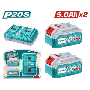 TOTAL Επαγγελματικό σετ 2 τεμάχια μπαταρίες TFBLI2053 Li-ion 20V/5Ah + 1τεμάχιο  διπλός φορτιστής TCLI2034E  TFBCPK2425