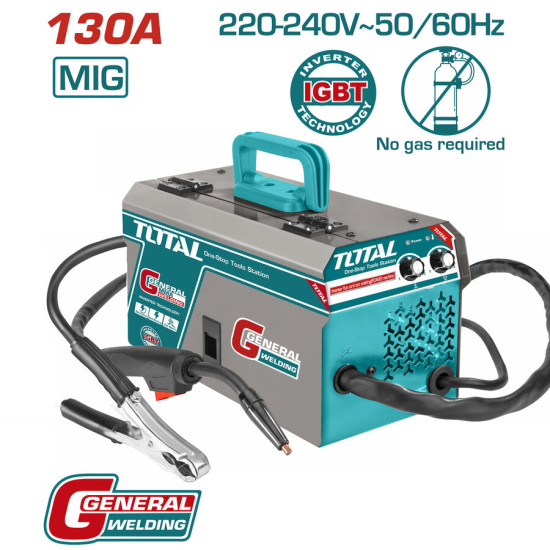 TOTAL Ηλεκτροκόλληση INVERTER FCAW 230V / 130A χωρίς αέριο TFC13012