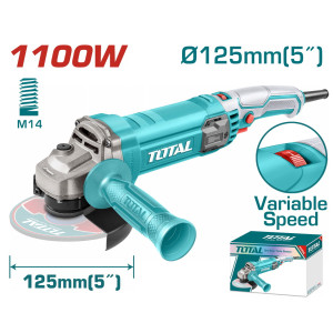 TOTAL Επαγγελματικός γωνιακός λειαντήρας 1.100W - 125mm ηλεκτρονικός TG110125565