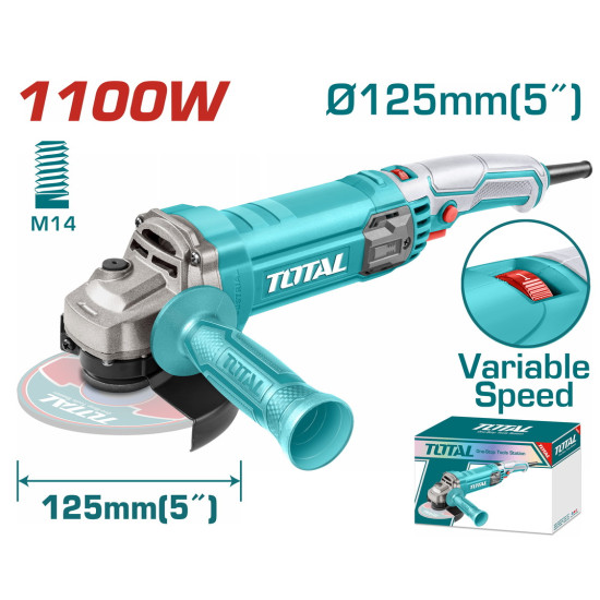 TOTAL Επαγγελματικός γωνιακός λειαντήρας 1.100W - 125mm ηλεκτρονικός TG110125565