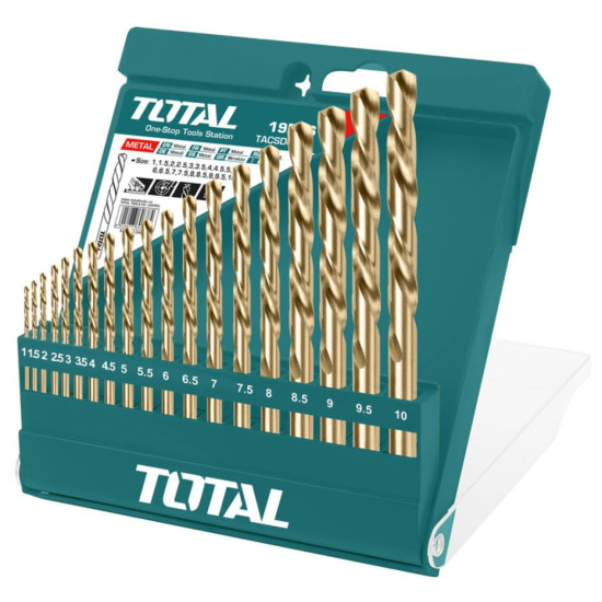 TOTAL Τρυπάνια σιδήρου σετ | 1-10mm | HSS DIN 338 | 19 τεμαχίων TACSD0195