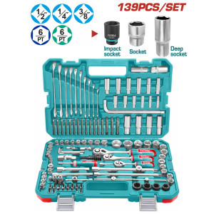 TOTAL Επαγγελματική κασετίνα καρυδάκια 1/4"-3/8"-1/2" και εργαλεία χειρός  139 τεμάχια THKTHP21396