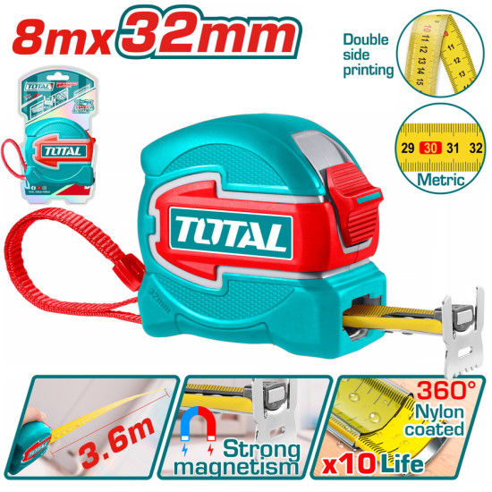 TOTAL Επαγγελματική μετροταινία 8mΧ32mm μετρικό TMT80832M