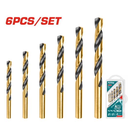 TOTAL Τρυπάνια σιδήρου σετ | 2-3-4-5-6-8mm | HSS DIN 338 | 6 τεμαχίων TACSD0605 