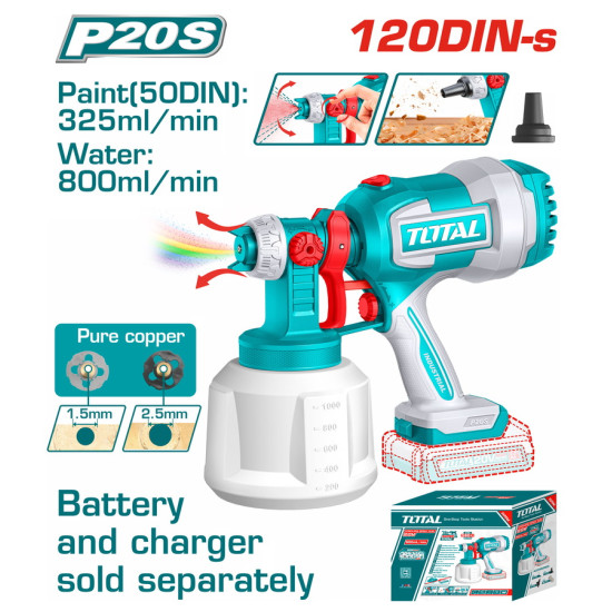 TOTAL Πιστόλι βαφής μπαταρίας Li-ion 20V χωρίς μπαταρία και φορτιστή TSGLI2004