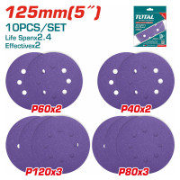 TOTAL Σετ γυαλόχαρτα 125mm 10 τεμάχια για TROSLI2001 / TF2031256 TAC73125101