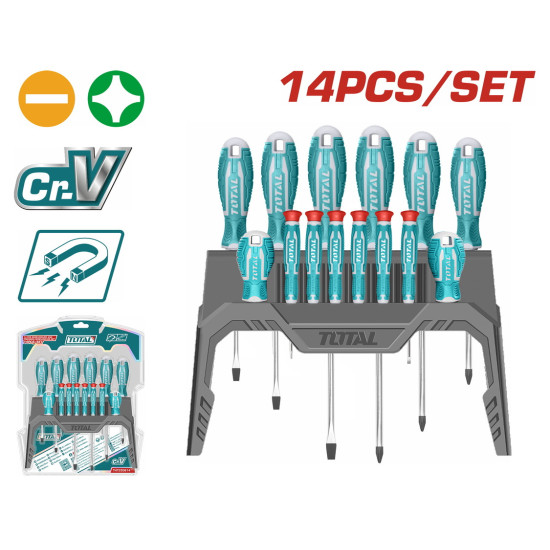 TOTAL Σετ κατσαβίδια 14 τεμάχια σε βάση super select THT250614