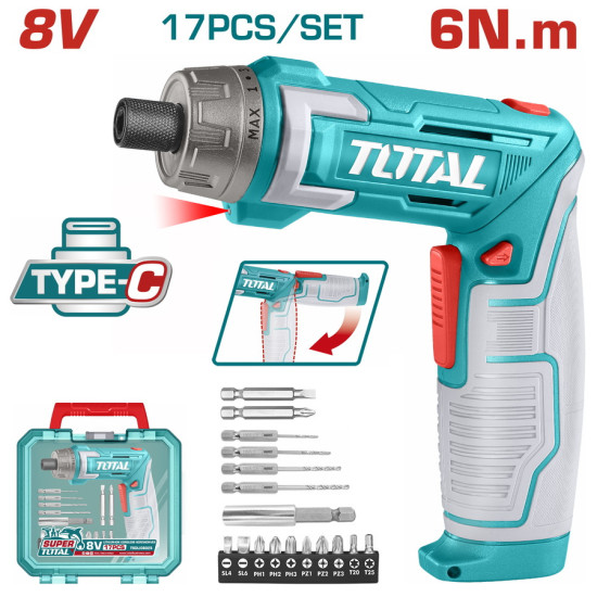 TOTAL Επαγγελματικό κατσαβίδι μπαταρίας Li-ion 8V / 1.5Ah Type-C TSDLI08025