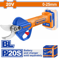 WADFOW Ψαλίδι κλαδέματος 25mm μπαταρίας Li-ion 20V ΧΩΡΙΣ ΜΠΑΤΑΡΙΑ & ΦΟΡΤΙΣΤΗ BL Motor WJFP525