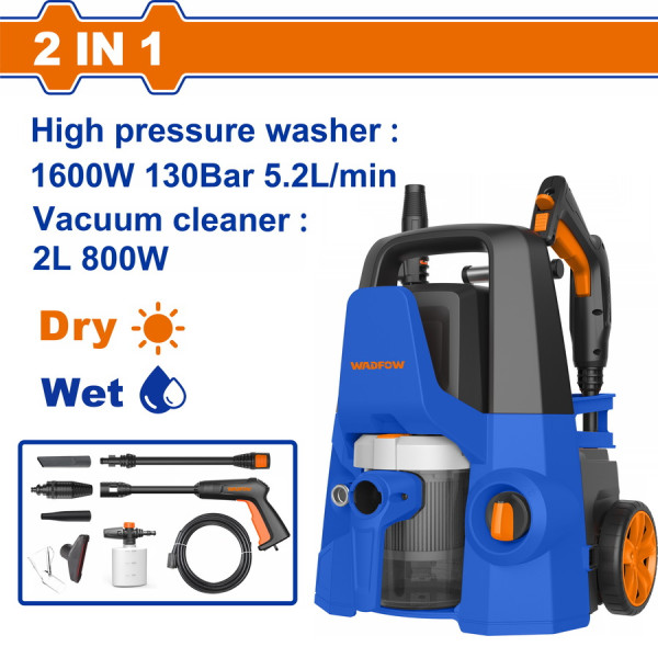 WADFOW 2 σε 1 πλυστικό νερού 1.600W / 130 Bar / Brush motor & σκούπα αναρρόφησης 800W WHP4A16