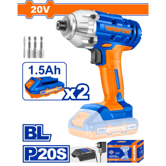 WADFOW Παλμικό κατσαβίδι μπαταρίας Li-ion 20V / 1.5Ah / 170Nm / 2 μπαταρίες WCD2512