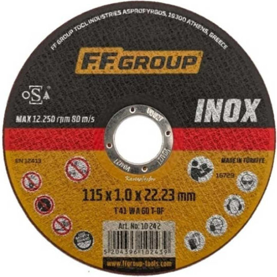 FF GROUP Δίσκος κοπής σιδήρου INOX 115X1.0mm 10242