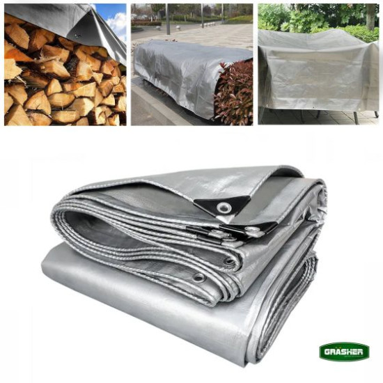  GRASHER Αδιάβροχος Μουσαμάς - Τέντα 2x3m 250gr/m² με κρίκους γκρι 103847