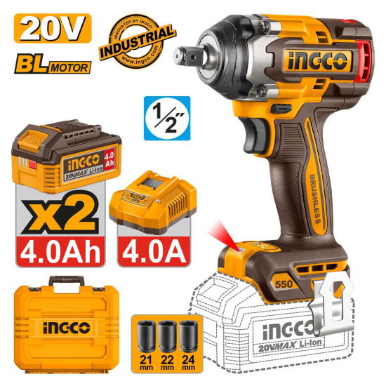 INGCO Μπουλονόκλειδο Κρουστικό Μπαταρίας 20V Li-Ion 550-700Nm CIWLI2055E