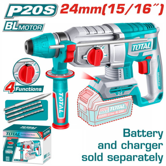 TOTAL Επαγγ. πνευματικό πιστολέτο μπατ. Li-ion 20V / 24mm χωρίς μπαταρία & φορτιστή BL Motor (TRHLI20248)