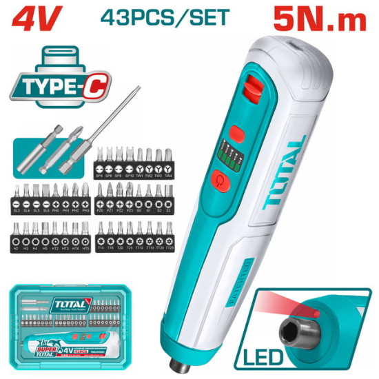 TOTAL κατσαβίδι μπαταρίας Li-ion 4V / 1.3Ah / 5Nm Type-C (TSDLI04062)