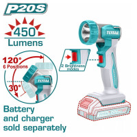 TOTAL Επαγγελματικός φακός μπατ. Li-ion 20V / 5W / 450 Lumens χωρίς μπαταρίας & φορτιστή (TWLI2058)