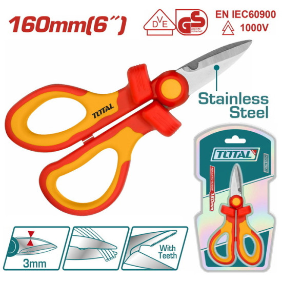 TOTAL Ψαλίδι ηλεκτρολόγου 160mm 1000V VDE THISS1601