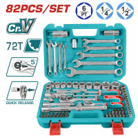 TOTAL Επαγγελματική κασετίνα καρυδάκια 1/4" & 1/2" 82 τεμάχια THT421802